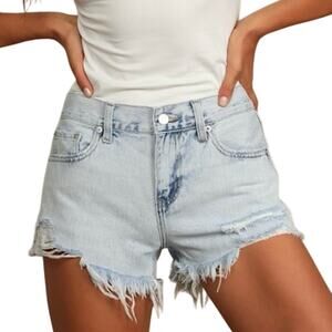 PISTOLA Anthropologie Gigi Low Rise Cut Off Denim Jean Shorts 25 Blue Distressed
